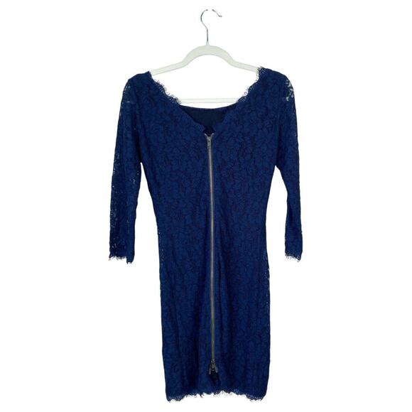DIANE VON FURSTENBERG Zarita Dress Navy Blue Lace Size 2 Mini Sheath Cocktail - Picture 4 of 7